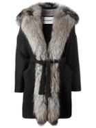 Ava Adore Fur Trim Coat, Women's, Size: 40, Grey, Acrylic/acetate/viscose/raccoon Dog