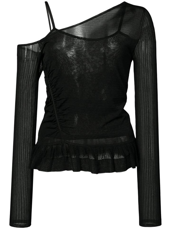 Jason Wu Asymmetric Lingerie Ruffle Hem Knit - Black
