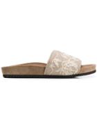 Brunello Cucinelli Floral Sequin Details Slides - Neutrals