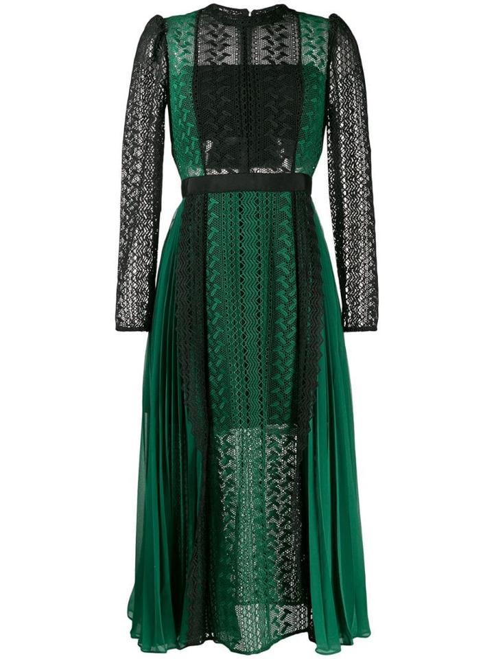 Self-portrait Colour-block Lace Dress - Black
