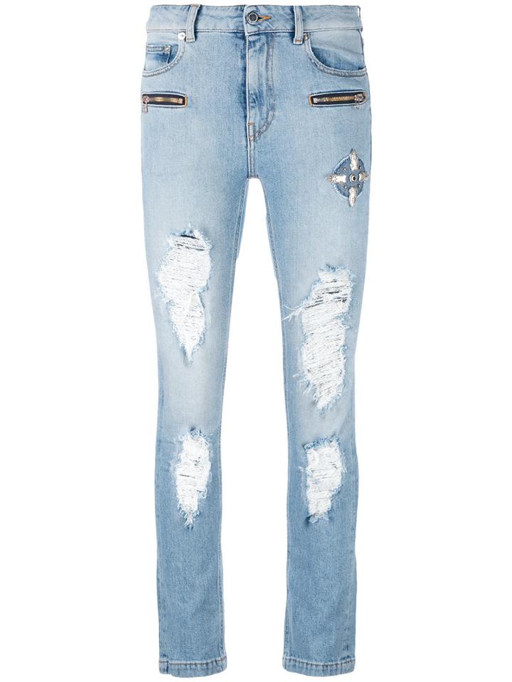 Marcelo Burlon County Of Milan - Distressed Jeans - Women - Cotton/polyester/spandex/elastane - 27, Blue, Cotton/polyester/spandex/elastane