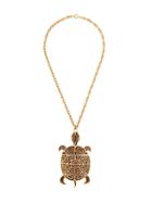 Katheleys Vintage 1970's Trifari Crown Turtle Pendant - Gold