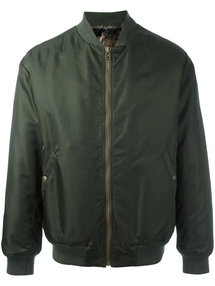 Mr & Mrs Italy Classic Bomber Jacket, Men's, Size: Small, Green, Polyamide/polyurethane/coyote Fur/viscose