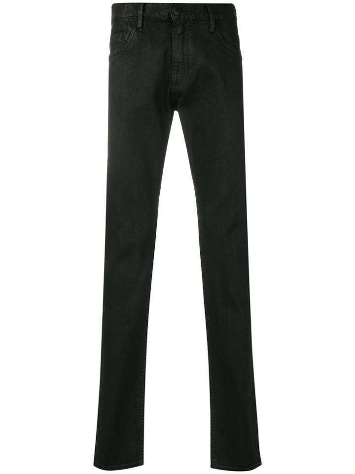 Emporio Armani Roll Up Waxed Denim Jeans - Black