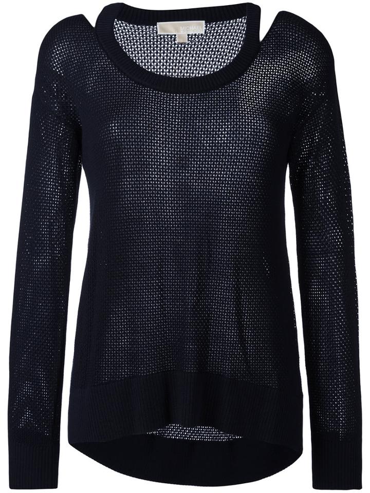 Michael Michael Kors Cut-out Knit Top, Women's, Size: Large, Blue, Viscose/nylon/polyester/cashmere