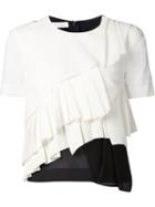 Cédric Charlier Pleated Front T-shirt Blouse, Women's, Size: 42, White, Cotton/silk/polyester