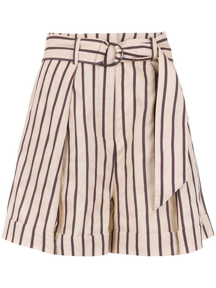 Andrea Marques Belted Striped Shorts - Neutrals