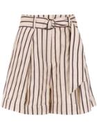 Andrea Marques Belted Striped Shorts - Neutrals