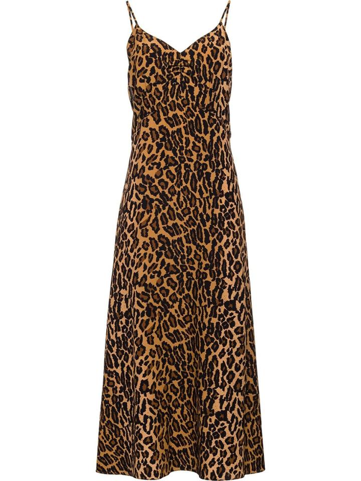 Miu Miu Leopard Print Plunge Back Dress - Brown