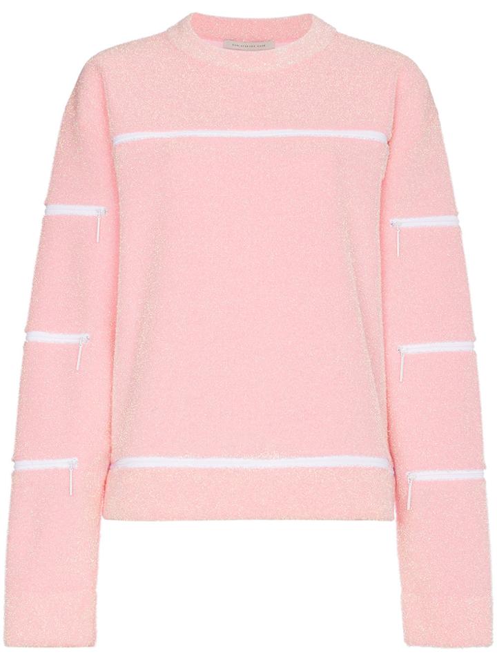 Christopher Kane Lurex Cutout Zipped Crew Neck Sweater - Pink & Purple