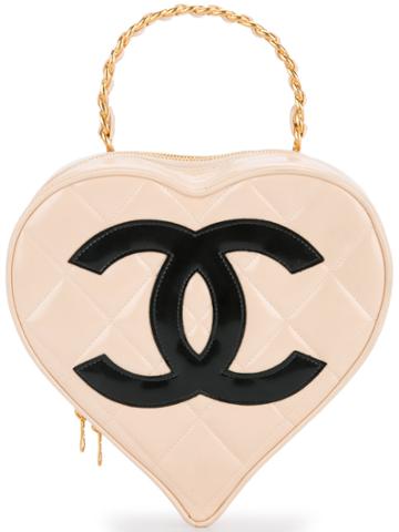 Chanel Vintage Quilted Cc Heart Motif Chain Hand Bag Vanity - Nude &