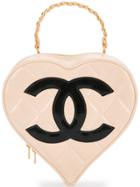 Chanel Vintage Quilted Cc Heart Motif Chain Hand Bag Vanity - Nude &