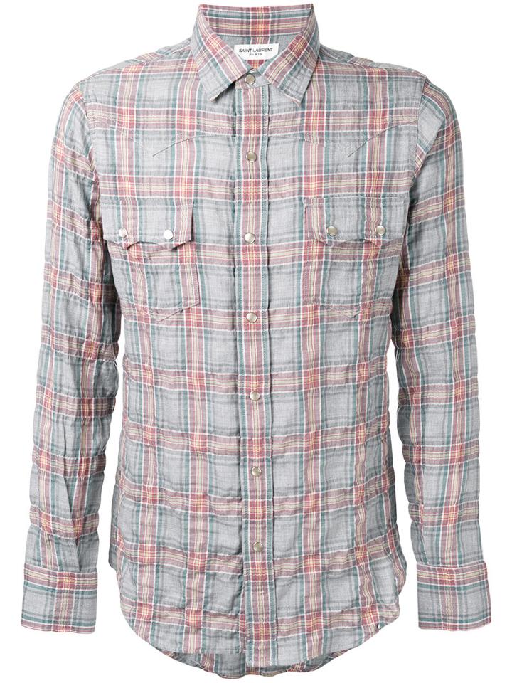 Saint Laurent Checked Shirt, Men's, Size: Large, Cotton/lyocell/spandex/elastane