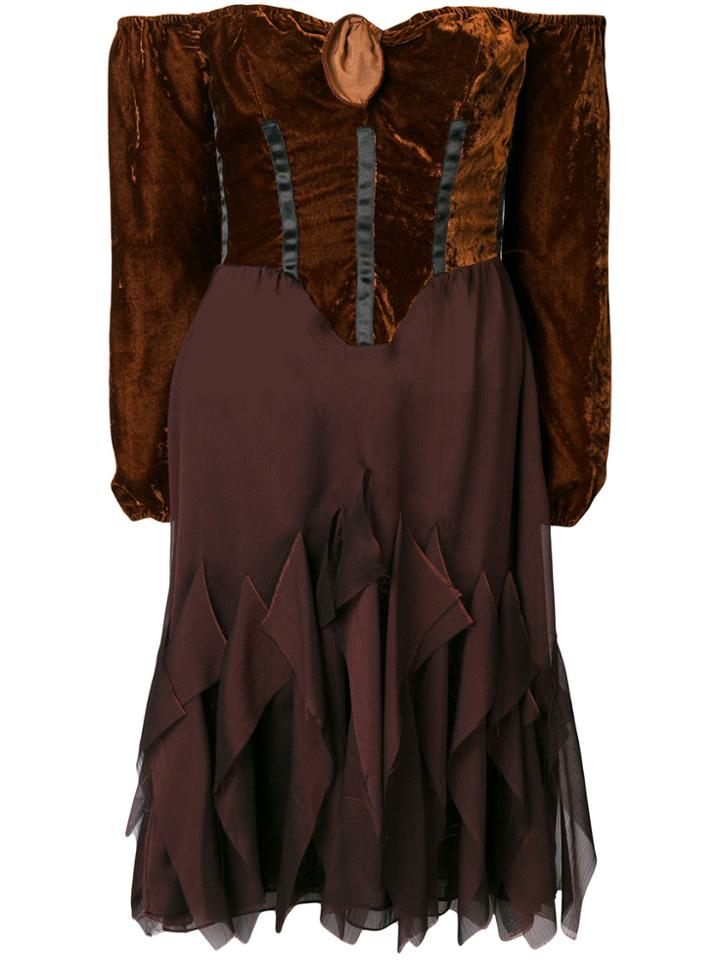 Romeo Gigli Vintage Off-shoulder Flared Dress - Brown