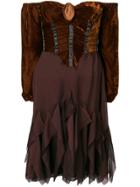 Romeo Gigli Vintage Off-shoulder Flared Dress - Brown