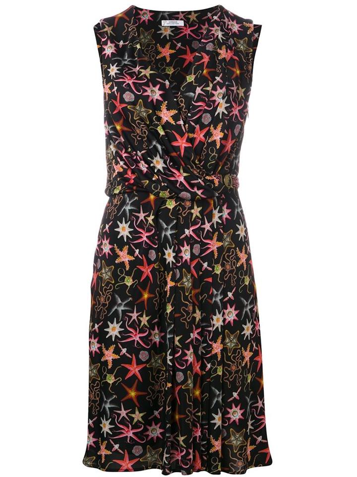 Versace Collection Starfish Print Wrap Dress, Women's, Size: 46, Black, Polyamide/viscose