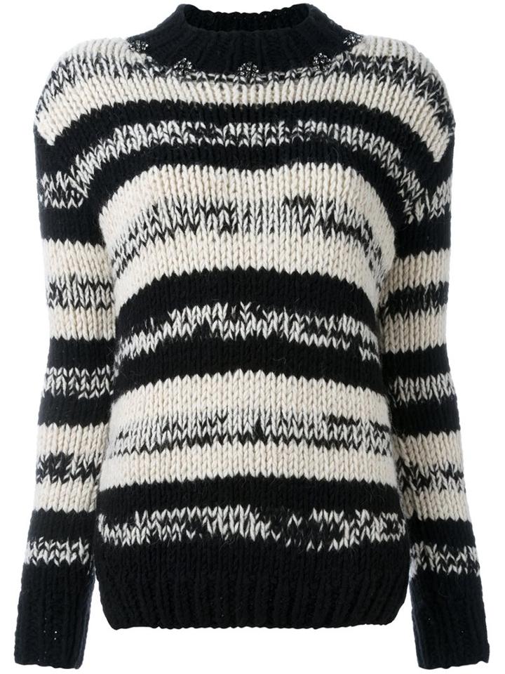 Ermanno Scervino Striped Chunky Jumper, Women's, Size: 42, Black, Acrylic/crystal/wool/brass