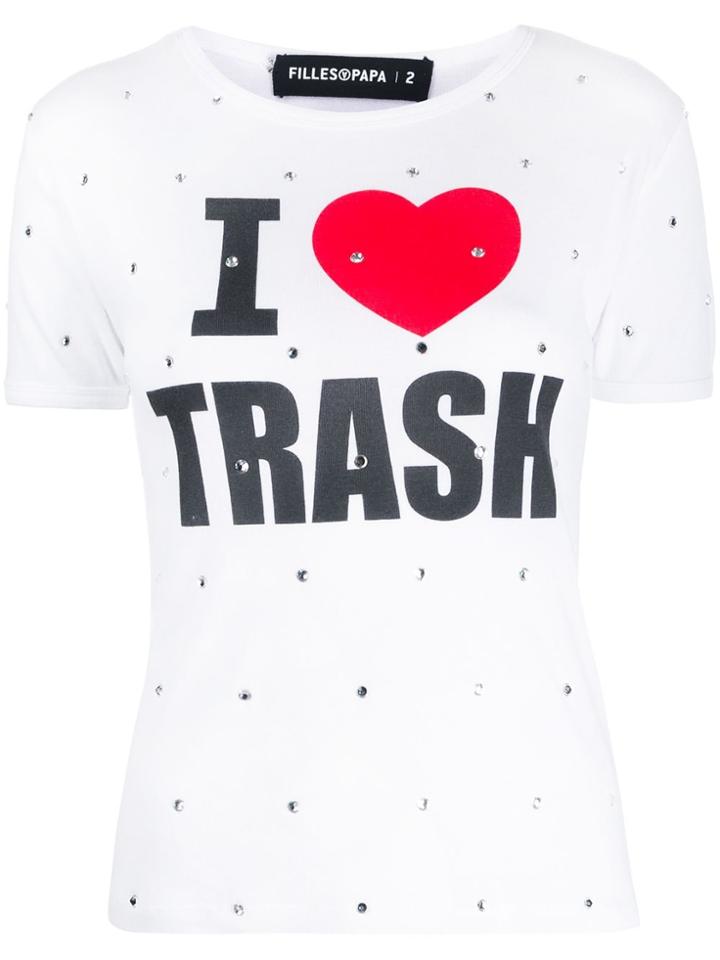 Filles A Papa Crystal-embellished Printed T-shirt - White