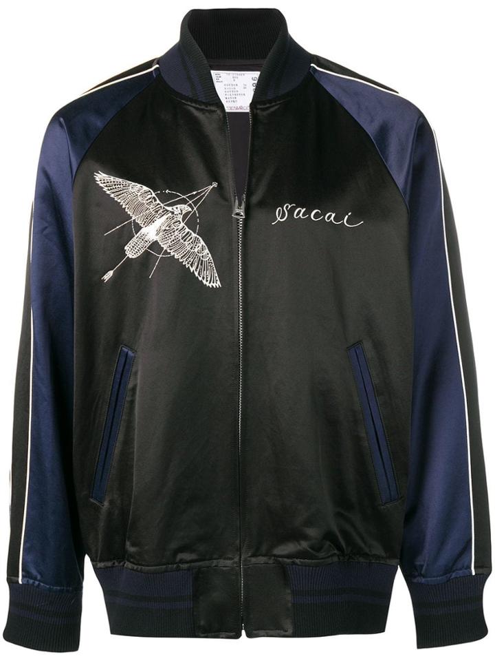 Sacai Embroidered Satin Bomber Jacket - Black