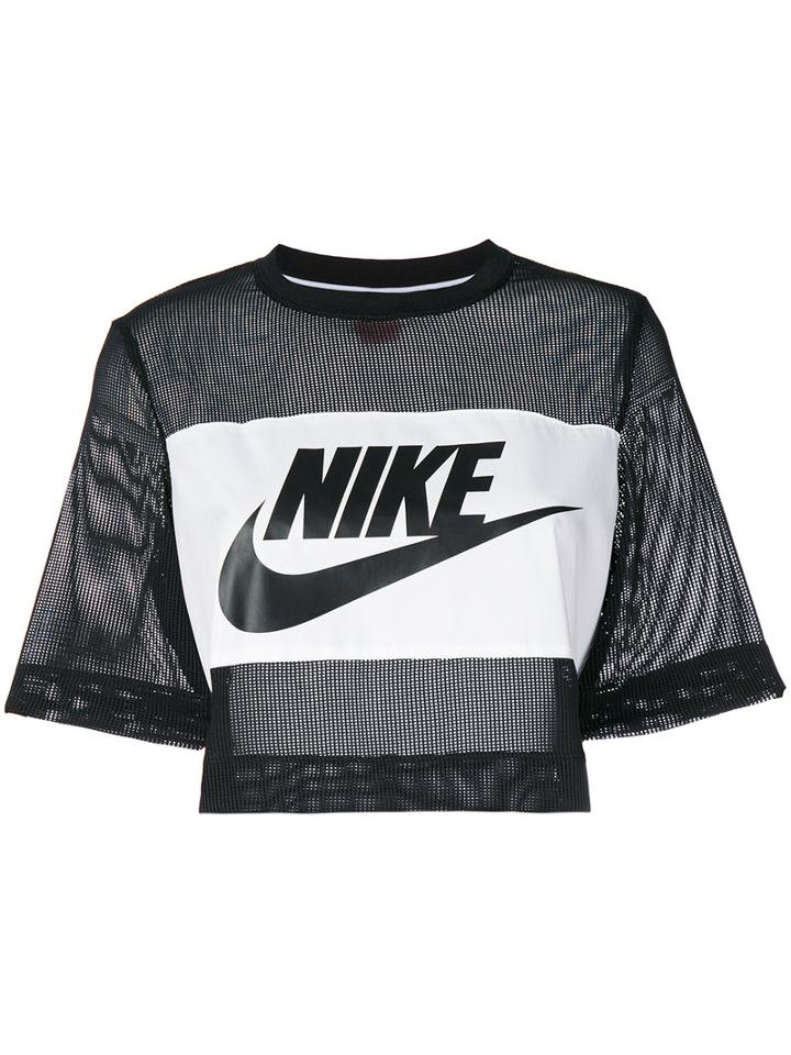 Nike - Printed Mesh Crop Top - Women - Polyester - Xs, Black, Polyester