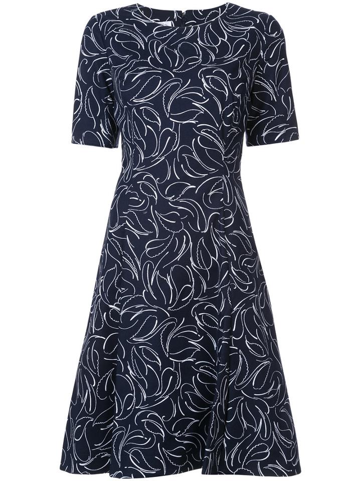 Oscar De La Renta - Floral Print Dress - Women - Cotton/spandex/elastane - 10, Blue, Cotton/spandex/elastane
