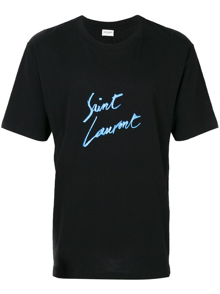 Saint Laurent - Metallic Logo Printed T-shirt - Men - Cotton - Xs, Black, Cotton