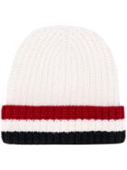Thom Browne Tricolour-stripe Knitted Beanie Hat - White