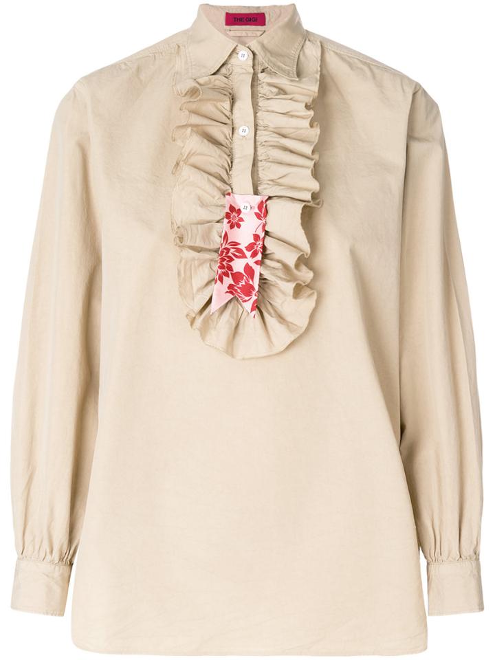 The Gigi Ruffle Bib Shirt - Nude & Neutrals