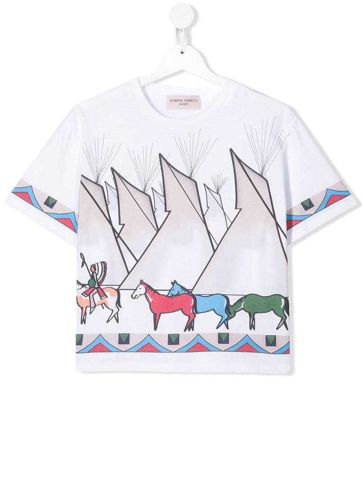 Alberta Ferretti Kids Teen Native American Print T-shirt - White