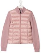 Moncler Kids Teen Puffer Shell-panelled Textured-knit Jacket - Pink