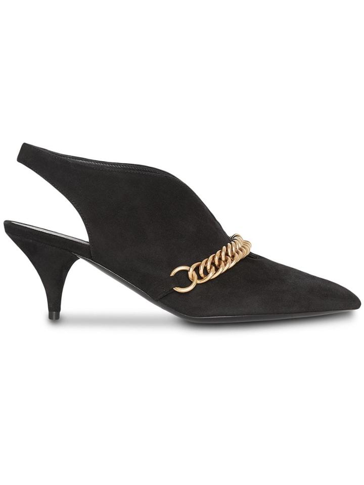 Burberry Link Detail Suede Slingback Pumps - Black