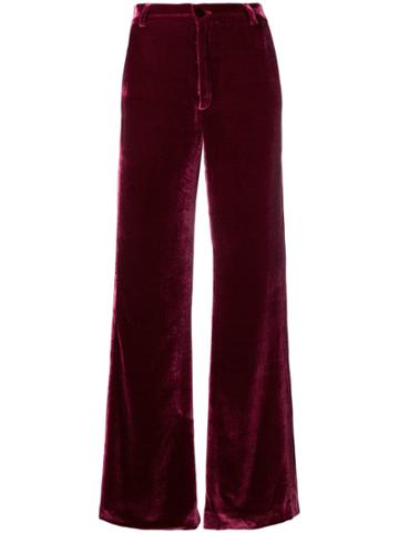 Palomo Spain Velvet Palazzo Trousers - Red