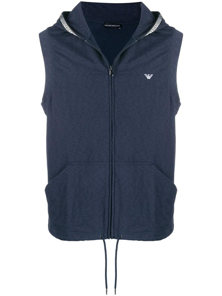 Emporio Armani Logo Hooded Gilet - Blue