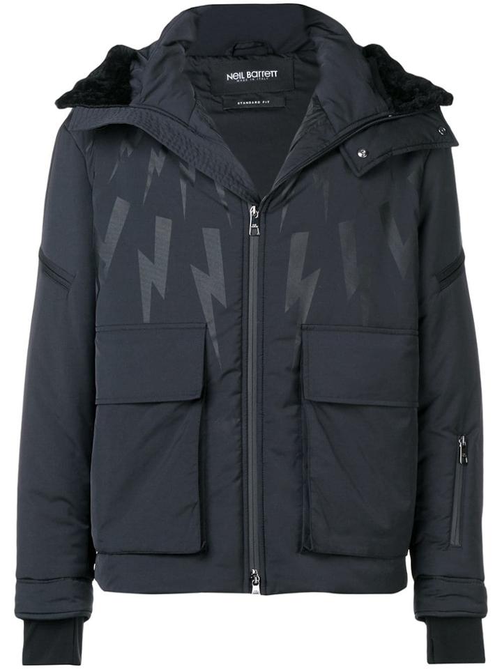 Neil Barrett Lightning-bolt Print Hooded Jacket - Black