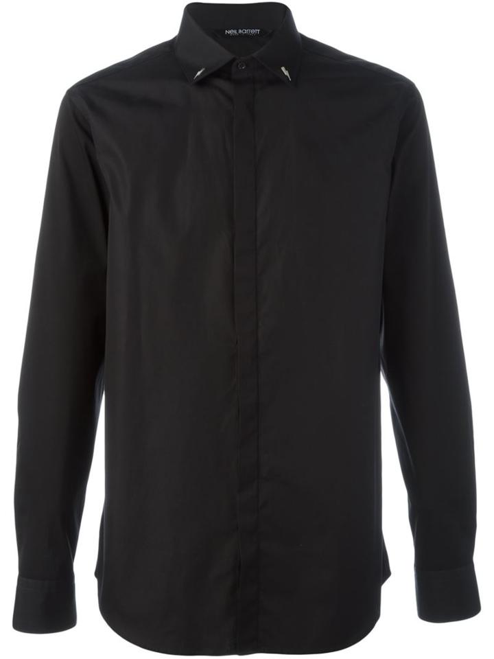 Neil Barrett Lightning Bolt Detail Shirt, Men's, Size: 42, Black, Cotton