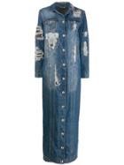 Philipp Plein Distressed Denim Coat - Blue
