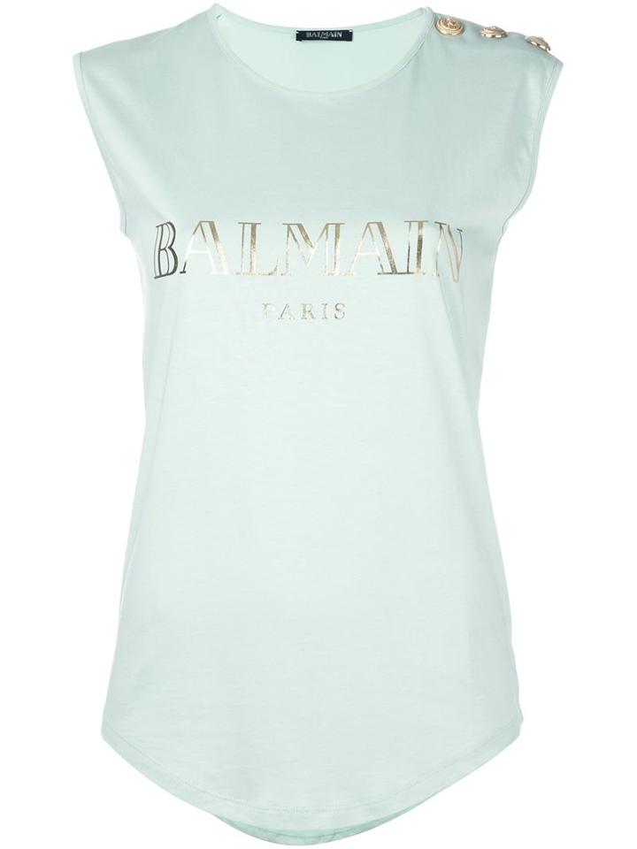 Balmain Logo T-shirt, Women's, Size: 38, Green, Cotton