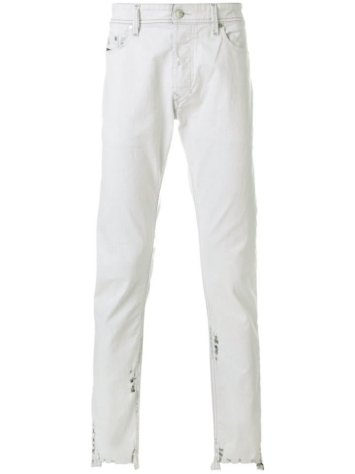 Diesel Distressed Slim Fit Raw Hem Jeans - Grey