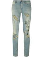 Off-white Distressed Skinny Jeans, Women's, Size: 24, Blue, Cotton/spandex/elastane