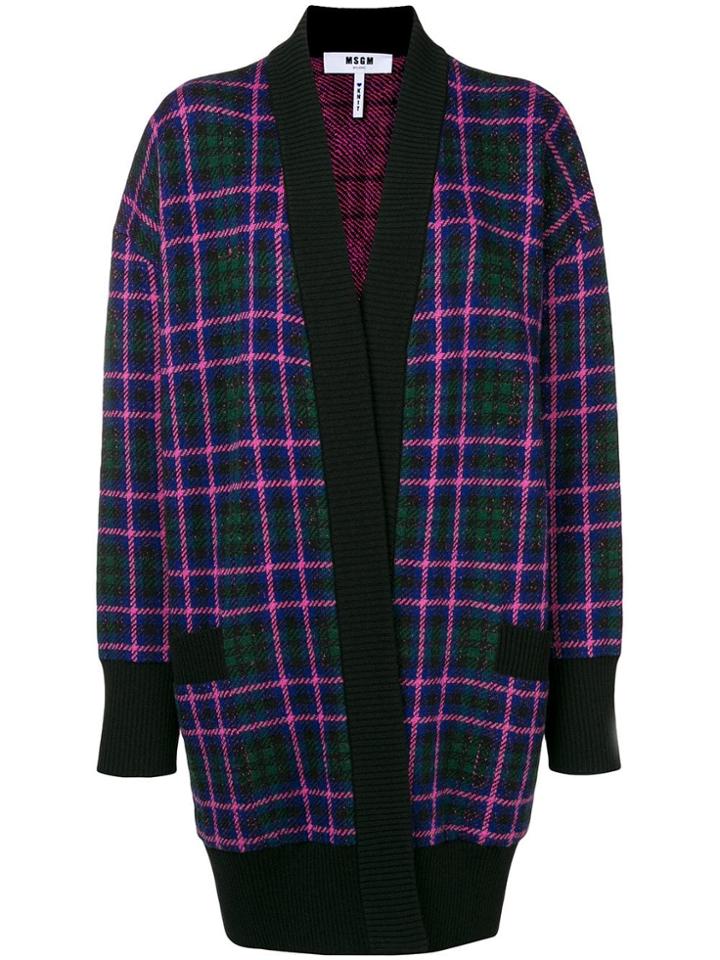 Msgm Checkered Cardi-coat - Blue