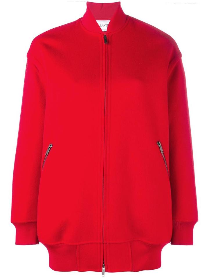 Valentino Long Line Bomber Jacket, Women's, Size: 38, Red, Virgin Wool/cashmere/viscose/silk