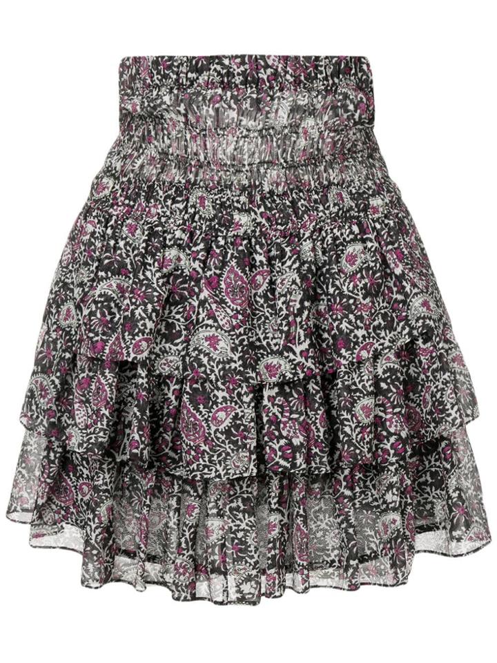 Isabel Marant Ruffle Layered Paisley Skirt - Black