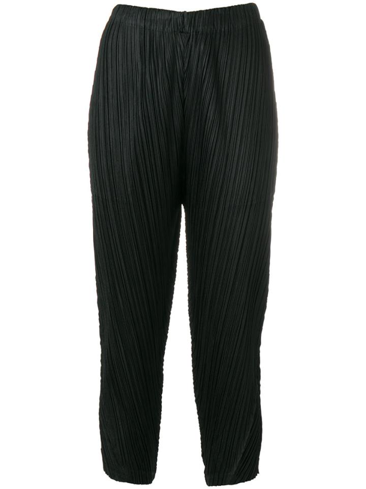 Pleats Please By Issey Miyake Cropped Pleat Trousers - Black