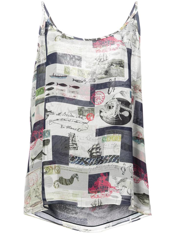 Oscar De La Renta Mykonos Postcard Print Camisole - Blue