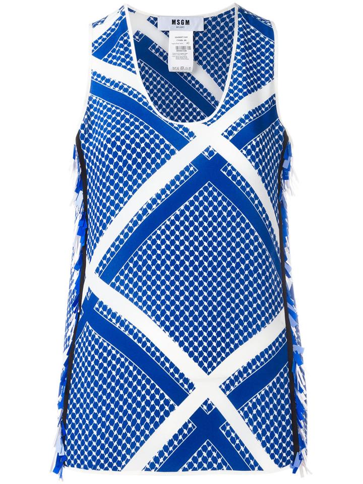Msgm Fringed Sides Tank, Women's, Size: 38, Blue, Silk