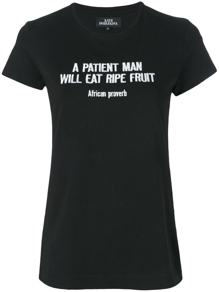 Katya Dobryakova Embroidered Proverb T-shirt - Black