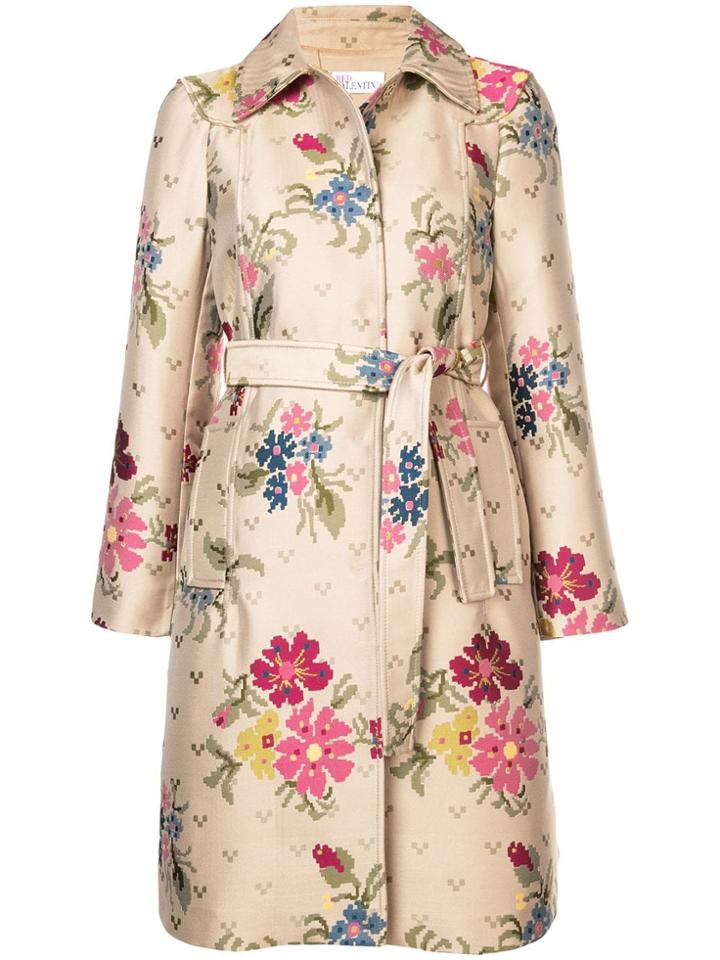 Red Valentino Pixelated Floral Print Raincoat - Brown