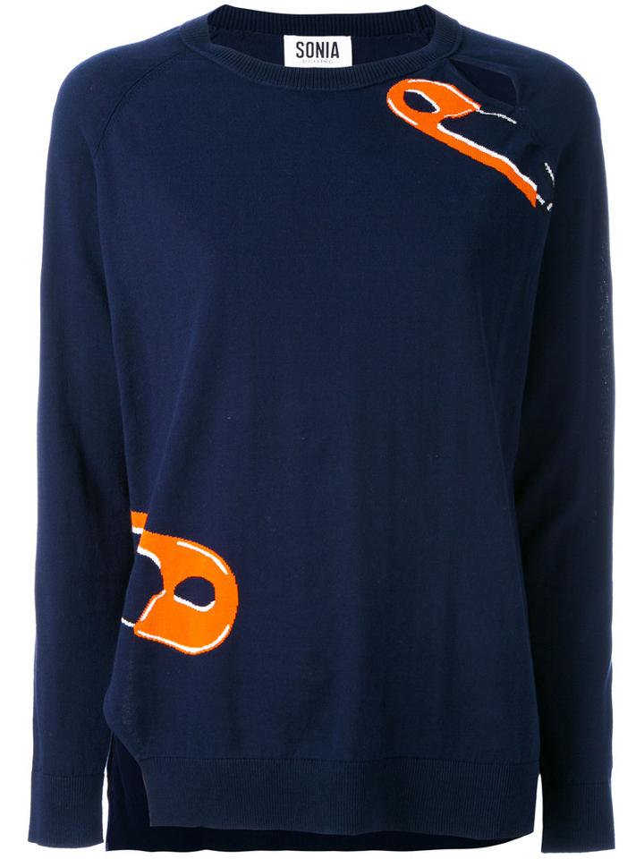 Sonia By Sonia Rykiel - Safety-pin Slit Jumper - Women - Cotton - M, Blue, Cotton