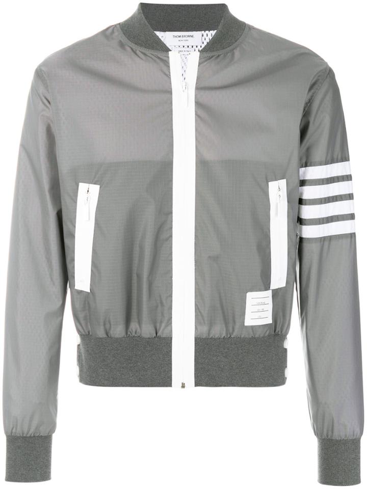 Thom Browne 4-bar Stripe Lightweight Ripstop Bomber - Grey