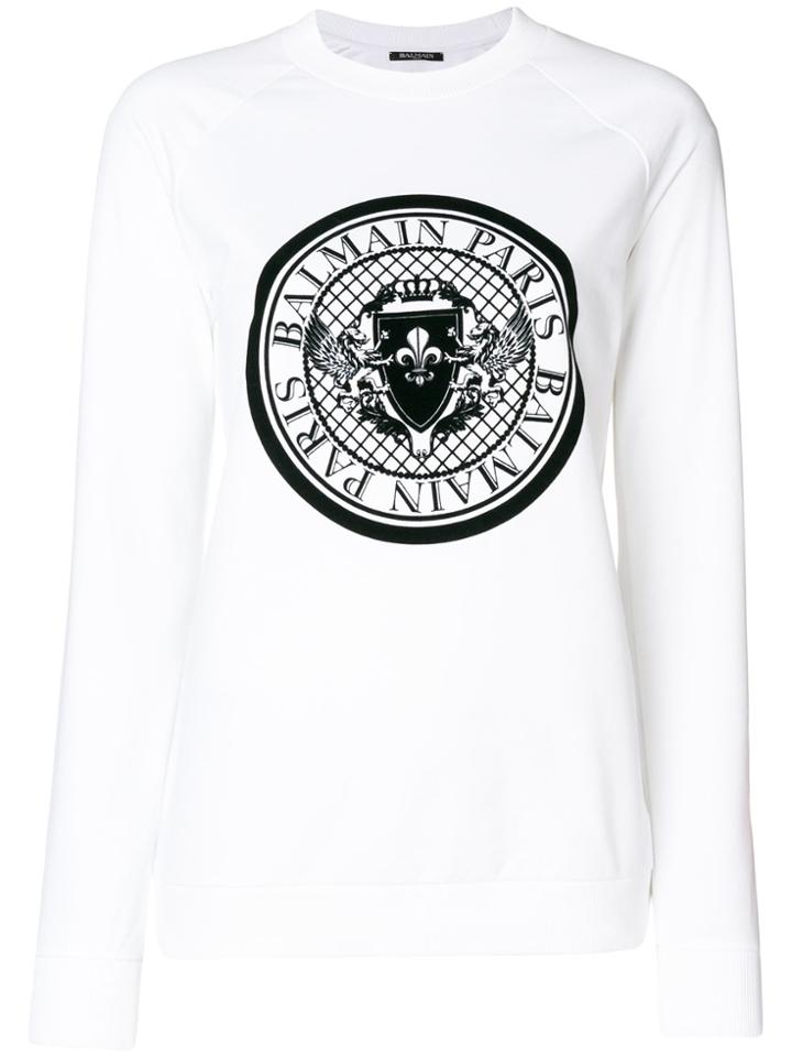 Balmain Logo Crest Print Sweatshirt - White